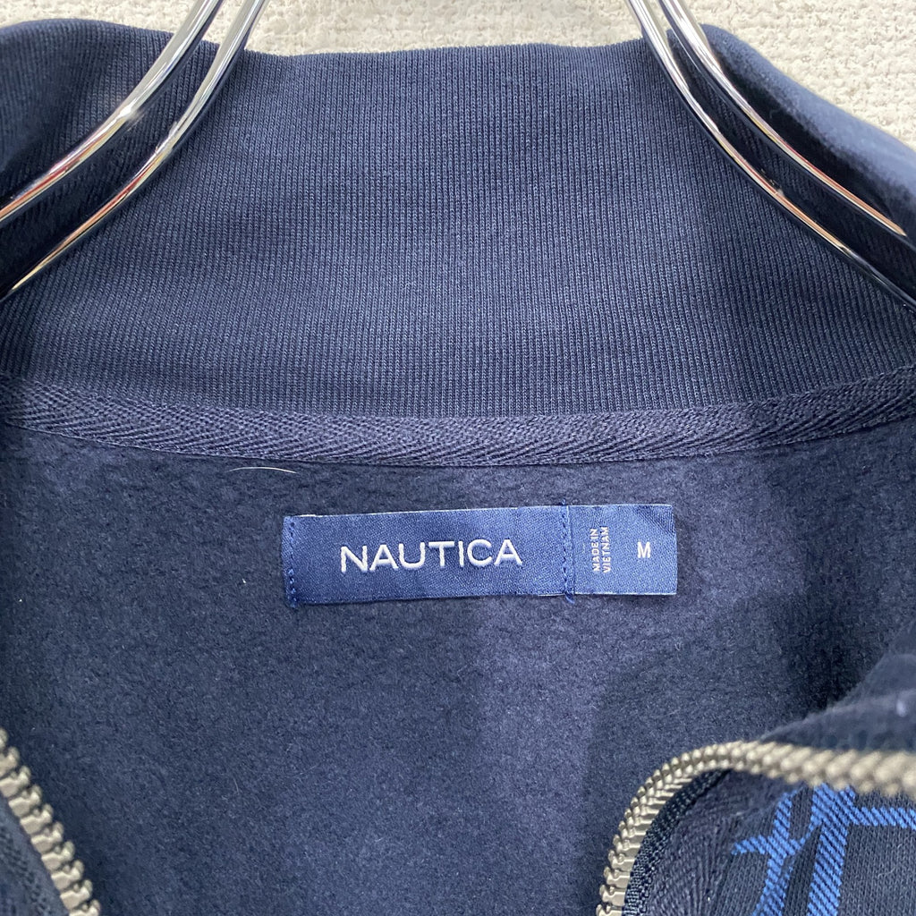 NAUTICA　ノーティカ　ハーフジップスウェット/トレーナー　チェック柄　青　ブルー　Mサイズ スウェットトップス メンズ コットン 古着
