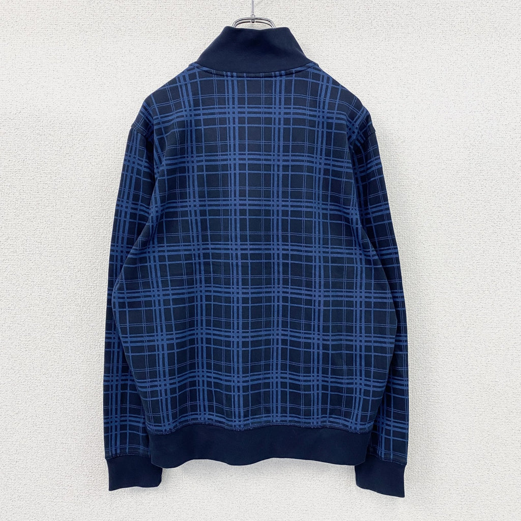 NAUTICA　ノーティカ　ハーフジップスウェット/トレーナー　チェック柄　青　ブルー　Mサイズ スウェットトップス メンズ コットン 古着