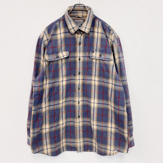 Carhartt　カーハート　長袖ネルシャツ　マルチチェック　フラップポケット　青　ブルー　XLサイズ