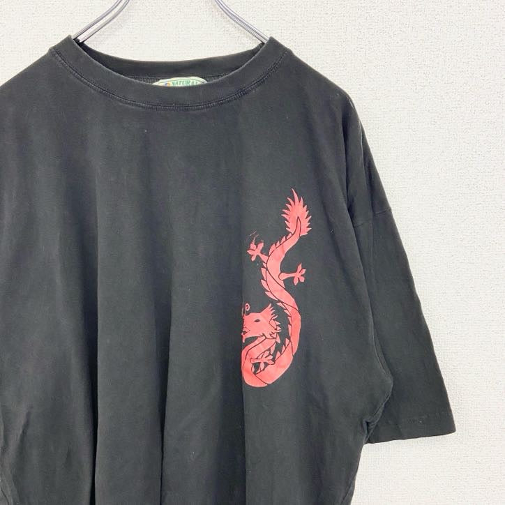 NATIONAL OPTION　半袖プリントTシャツ　ドラゴン　龍　レトロ　春夏服　黒　ブラック　クルーネック　XLサイズ　古着