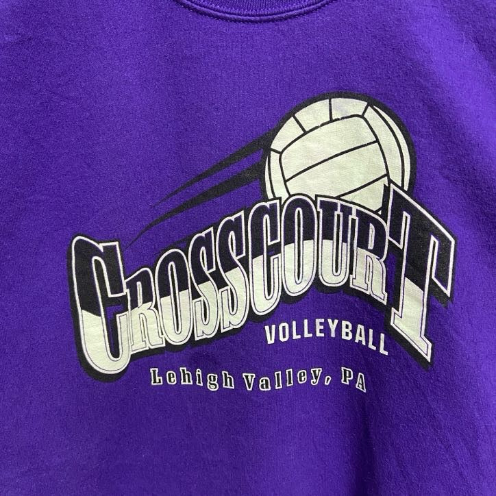 GILDAN　ギルダン　長袖クルーネックプリントスウェット　トレーナー　CROSSCOURT　紫　パープル　Mサイズ　古着