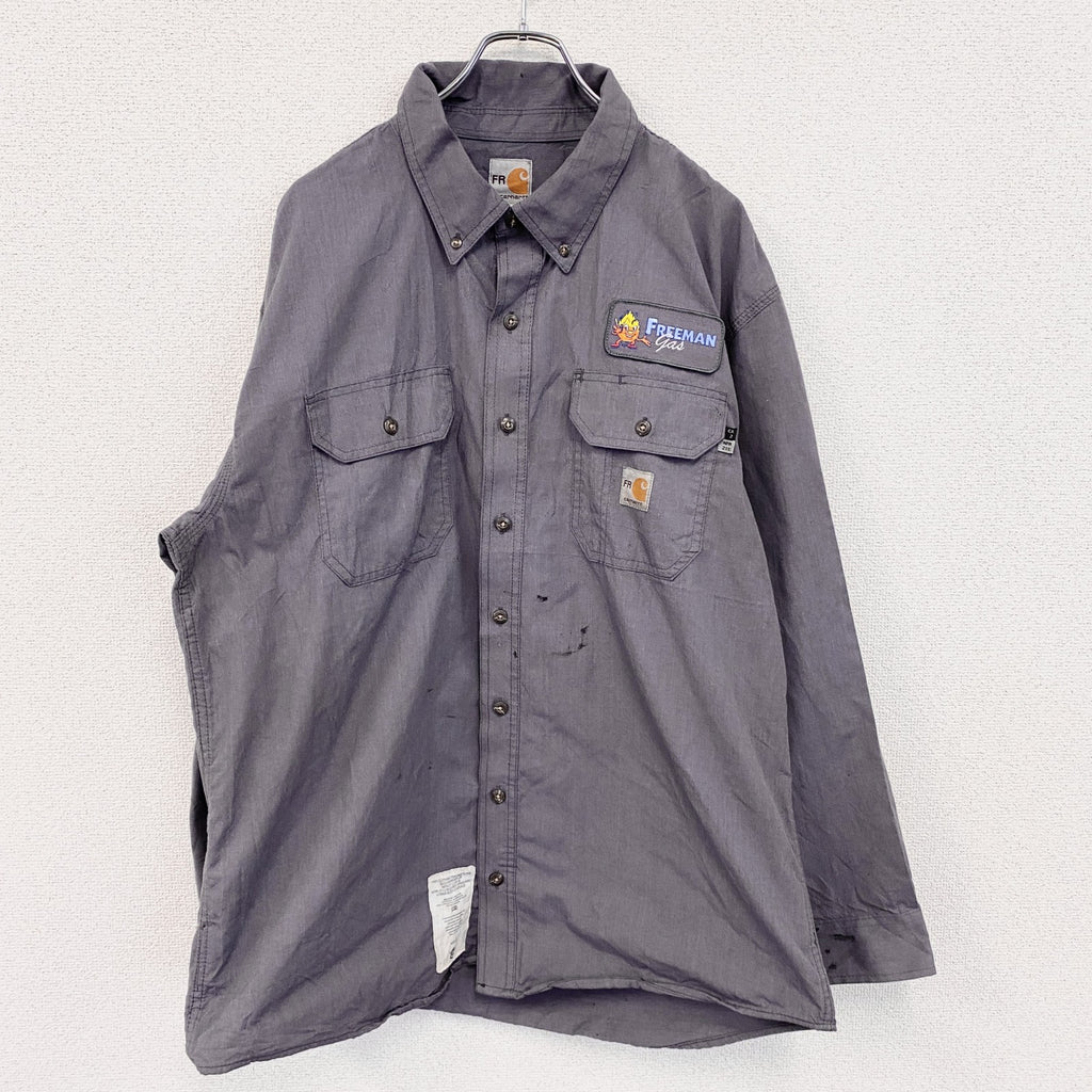 Carhartt　カーハート　長袖ワークシャツ　ボタンダウンシャツ　FR　灰色　グレー　Lサイズ　古着