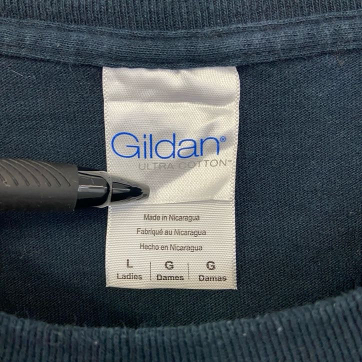 GILDAN ギルダン　半袖プリントTシャツ　個性的デザイン　レトロ　春夏服　黒　ブラック　カジュアルデザイン　Lサイズ　古着