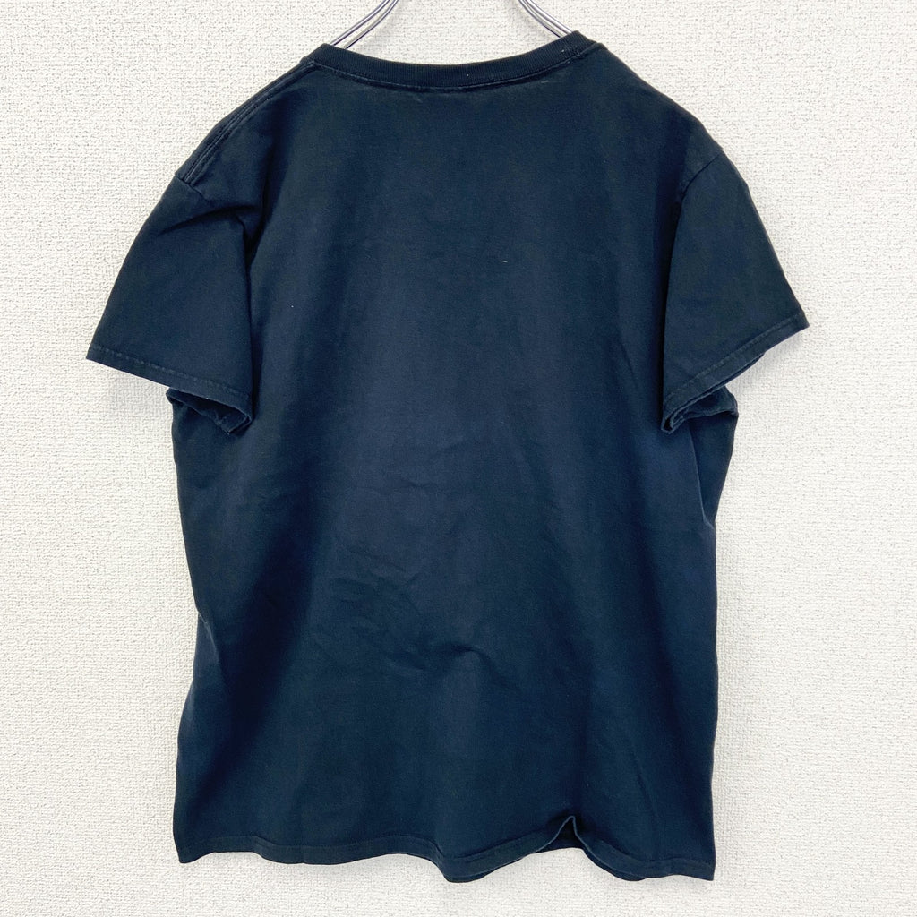 GILDAN ギルダン　半袖プリントTシャツ　個性的デザイン　レトロ　春夏服　黒　ブラック　カジュアルデザイン　Lサイズ　古着