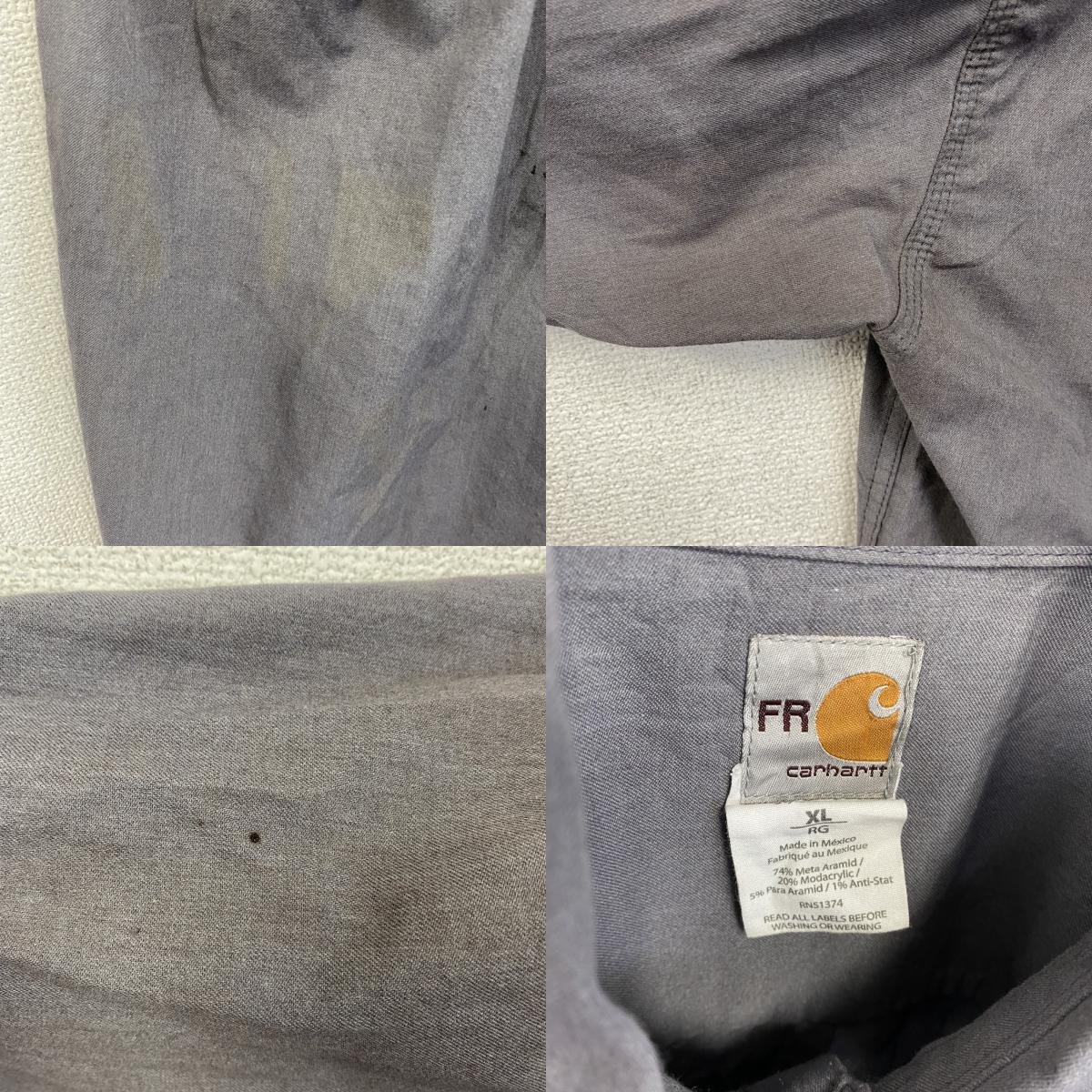 Carhartt　カーハート　長袖ワークシャツ　ボタンダウンシャツ　FR　灰色　グレー　Lサイズ　古着