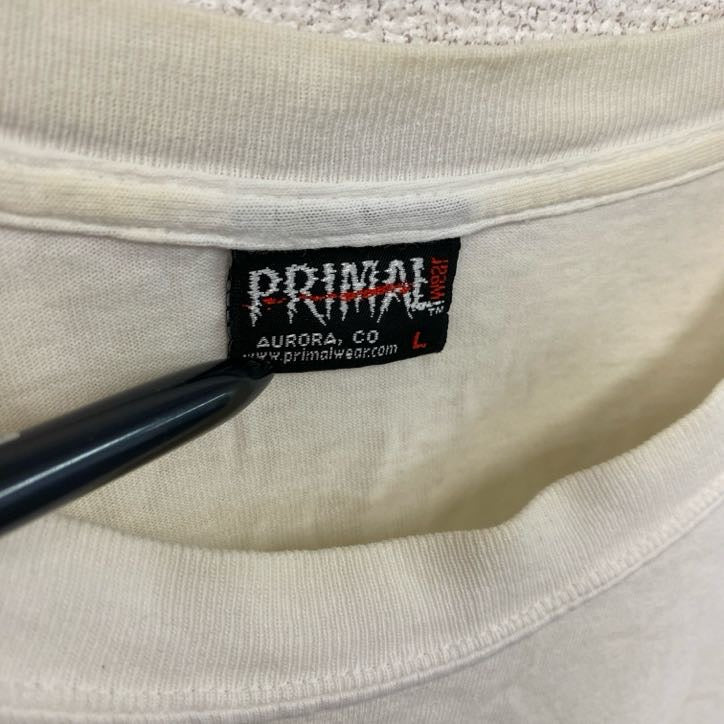 00s　PRIMAL　半袖プリントTシャツ　ヴィンテージ　白　ホワイト　Lサイズ カットソー メンズ コットン 古着