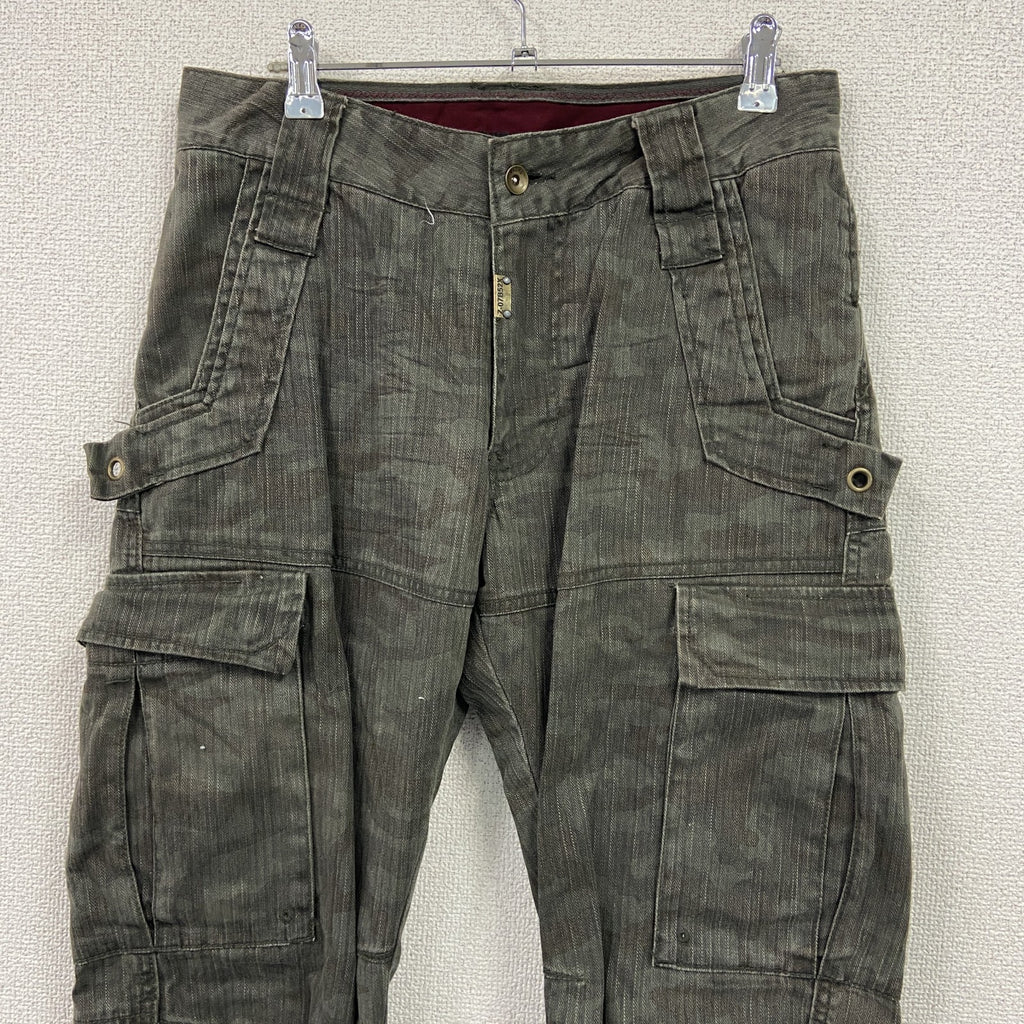 Z-07B52X　デニムカーゴパンツ　ジップフライ　カモフラージュ　総柄　灰色　グレー　Mサイズ　古着