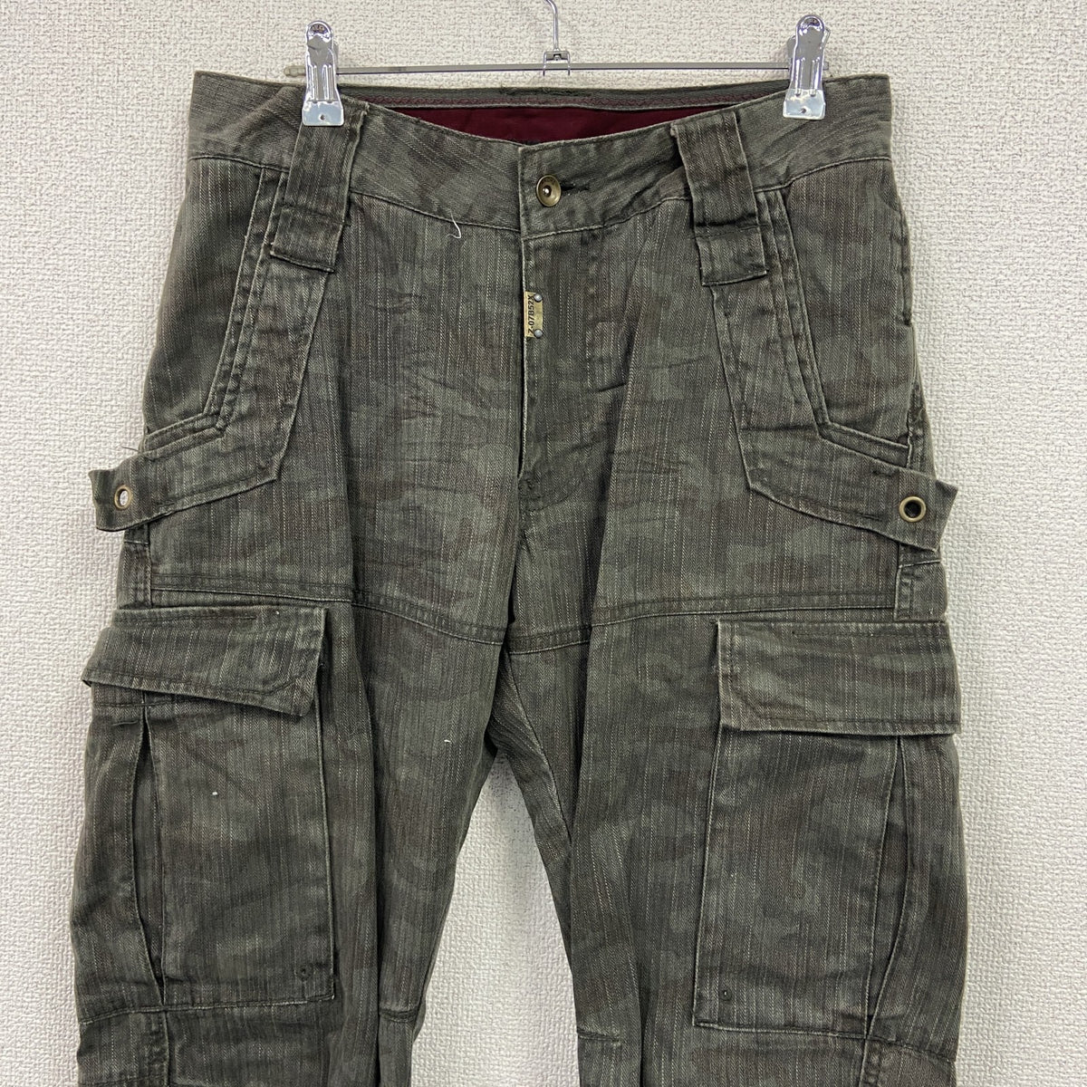 Z-07B52X　デニムカーゴパンツ　ジップフライ　カモフラージュ　総柄　灰色　グレー　Mサイズ　古着