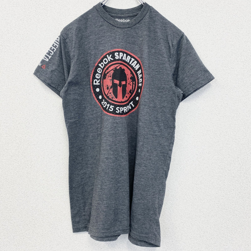Reebok　リーボック　半袖プリントTシャツ　スパルタンレース　フィニッシャー　2015　グレー　灰色　Sサイズ　古着