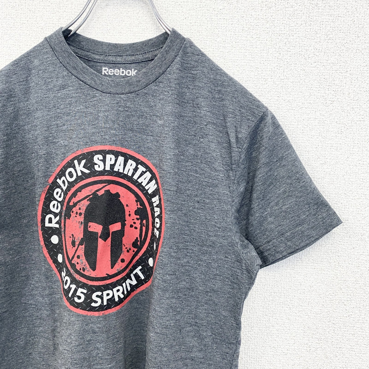 Reebok　リーボック　半袖プリントTシャツ　スパルタンレース　フィニッシャー　2015　グレー　灰色　Sサイズ　古着