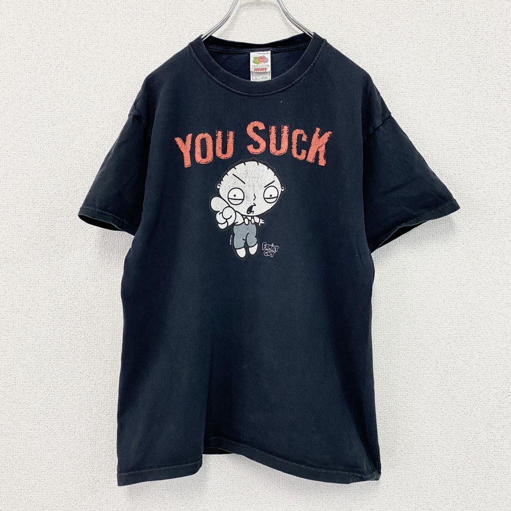 FRUIT OF THE LOOM　FAMILY GUY　ファミリーガイ　半袖キャラクターTシャツ　黒　ブラック　Lサイズ　古着