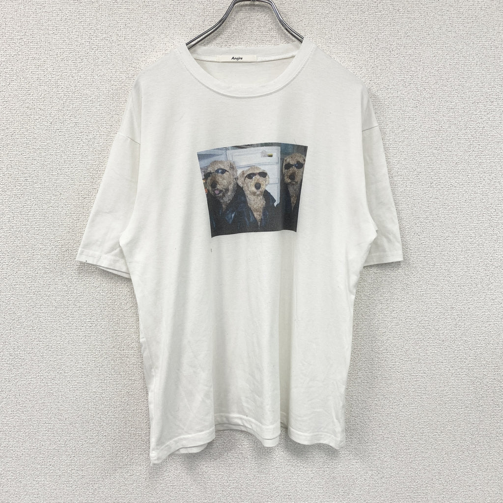 Aoojre　半袖プリントTシャツ　白　ホワイト カットソー メンズ コットン 古着
