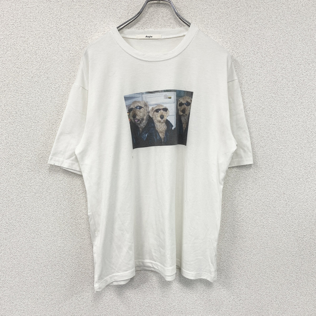 Aoojre　半袖プリントTシャツ　白　ホワイト カットソー メンズ コットン 古着