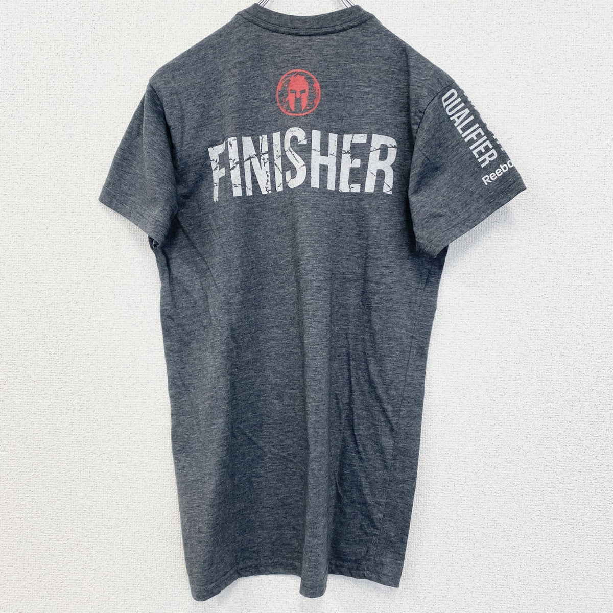 Reebok　リーボック　半袖プリントTシャツ　スパルタンレース　フィニッシャー　2015　グレー　灰色　Sサイズ　古着