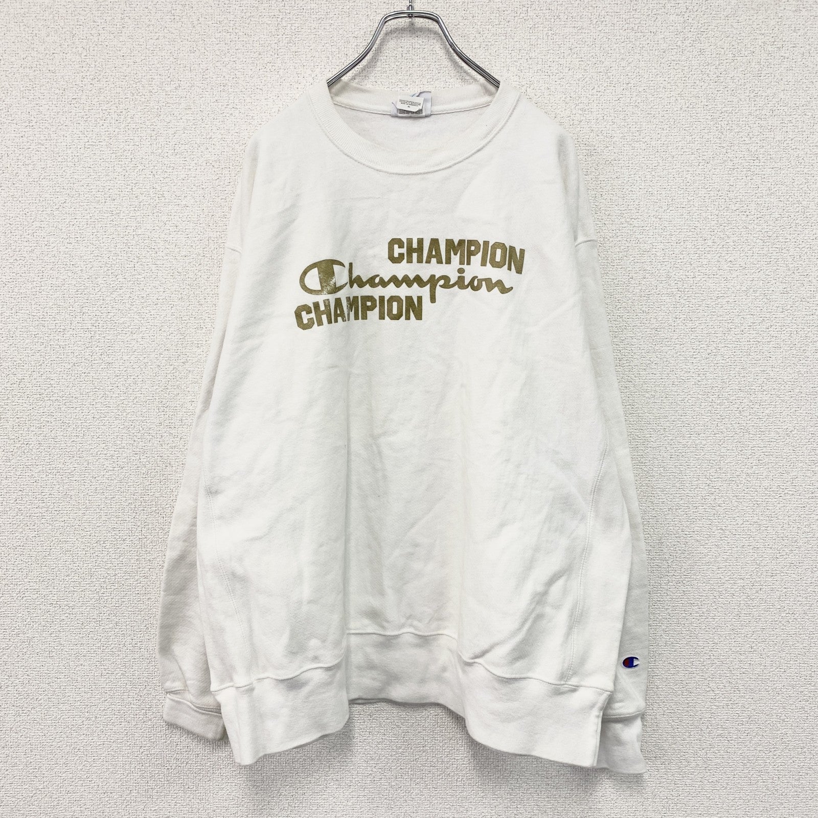 Champion　チャンピオン　リバースウィーブ　スウェット/トレーナー　3連プリント　白　ホワイト　XLサイズ　古着