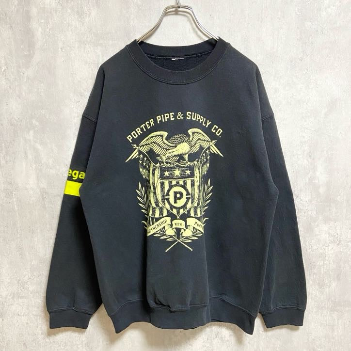 長袖プリントスウェット　トレーナー　バックプリント　PORTERPIPE&SUPPLY　鳥　黒　ブラック　Lサイズ　古着