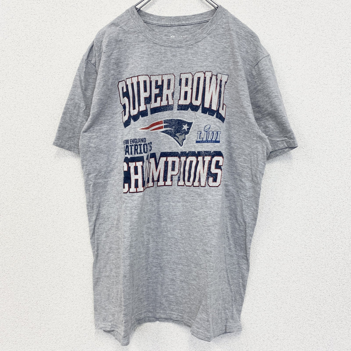NFL　半袖プリントTシャツ　スーパーボールチャンピオン　ニューイングランド・ペイトリオッツ　グレー　灰色　Lサイズ　古着