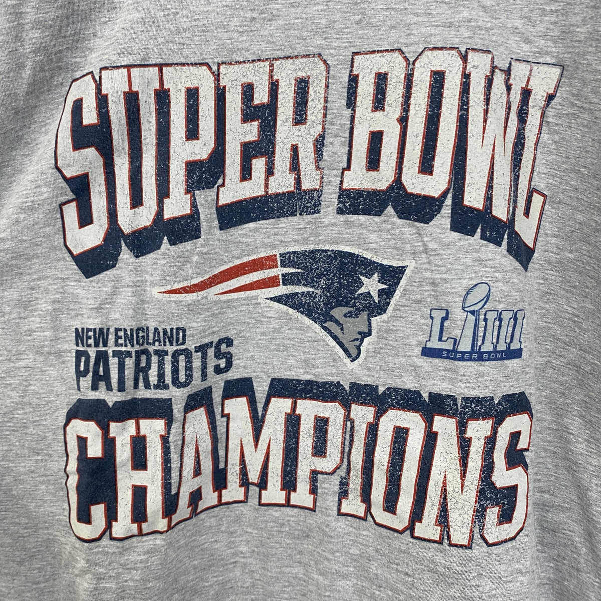NFL　半袖プリントTシャツ　スーパーボールチャンピオン　ニューイングランド・ペイトリオッツ　グレー　灰色　Lサイズ　古着