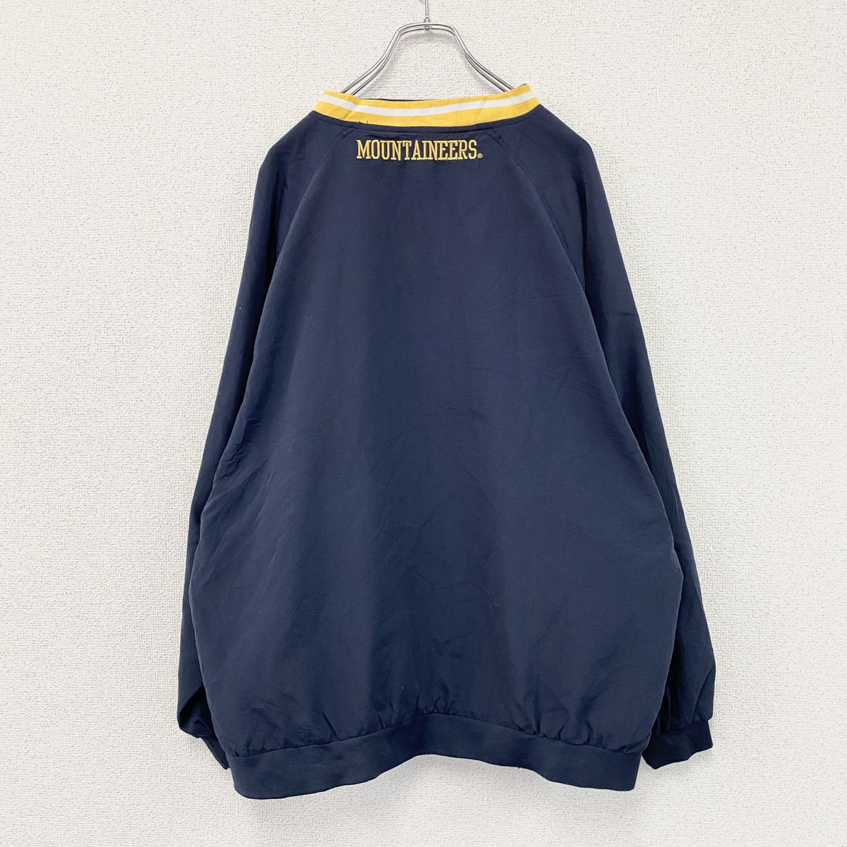 Cadre　プルオーバージャケット　アーチプリント　カレッジロゴ　3連プリント　刺繍ロゴ　ビッグシルエット　紺　ネイビー　Lサイズ　古着