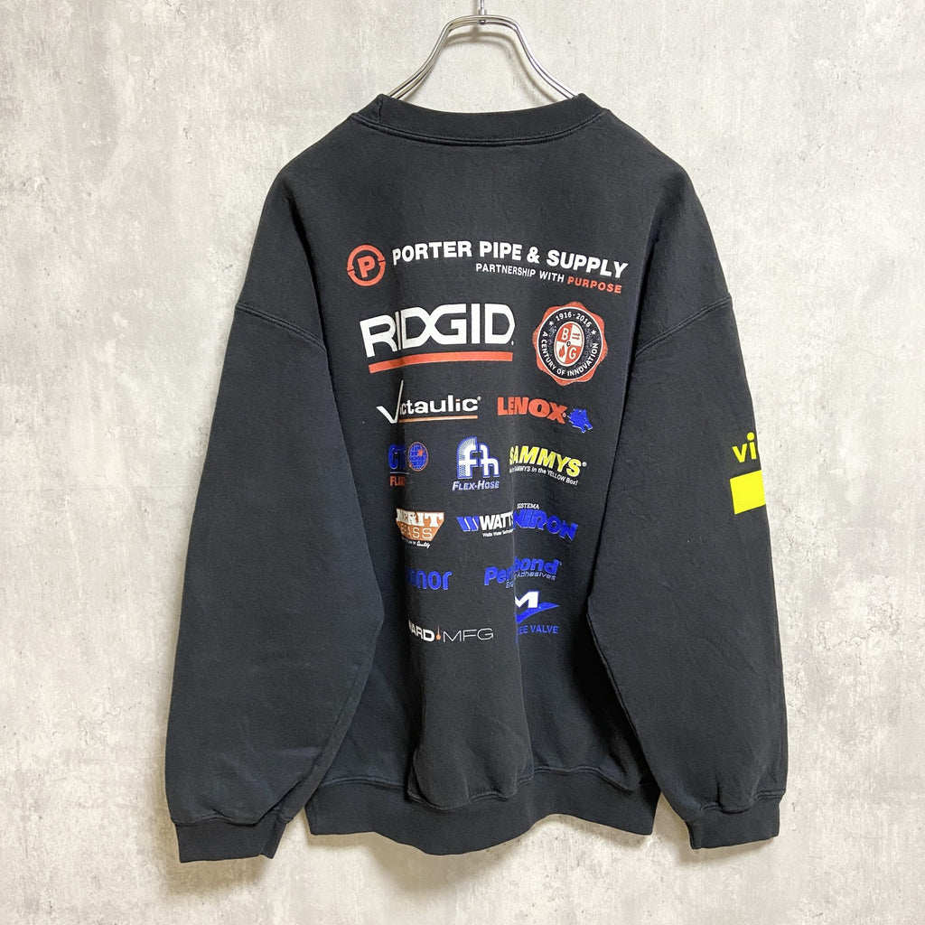 長袖プリントスウェット　トレーナー　バックプリント　PORTERPIPE&SUPPLY　鳥　黒　ブラック　Lサイズ　古着