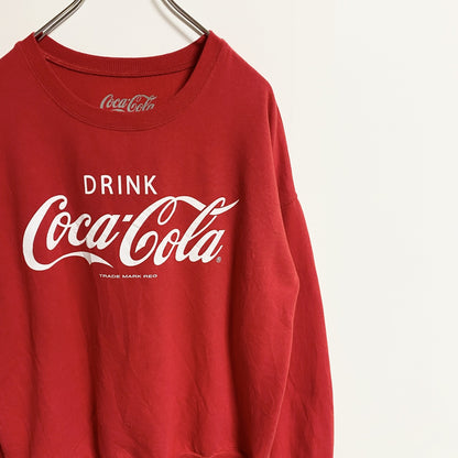 古着 used　Coca-Cola　コカコーラ　長袖企業ロゴプリントスウェット　トレーナー　赤　レトロデザイン　Sサイズ