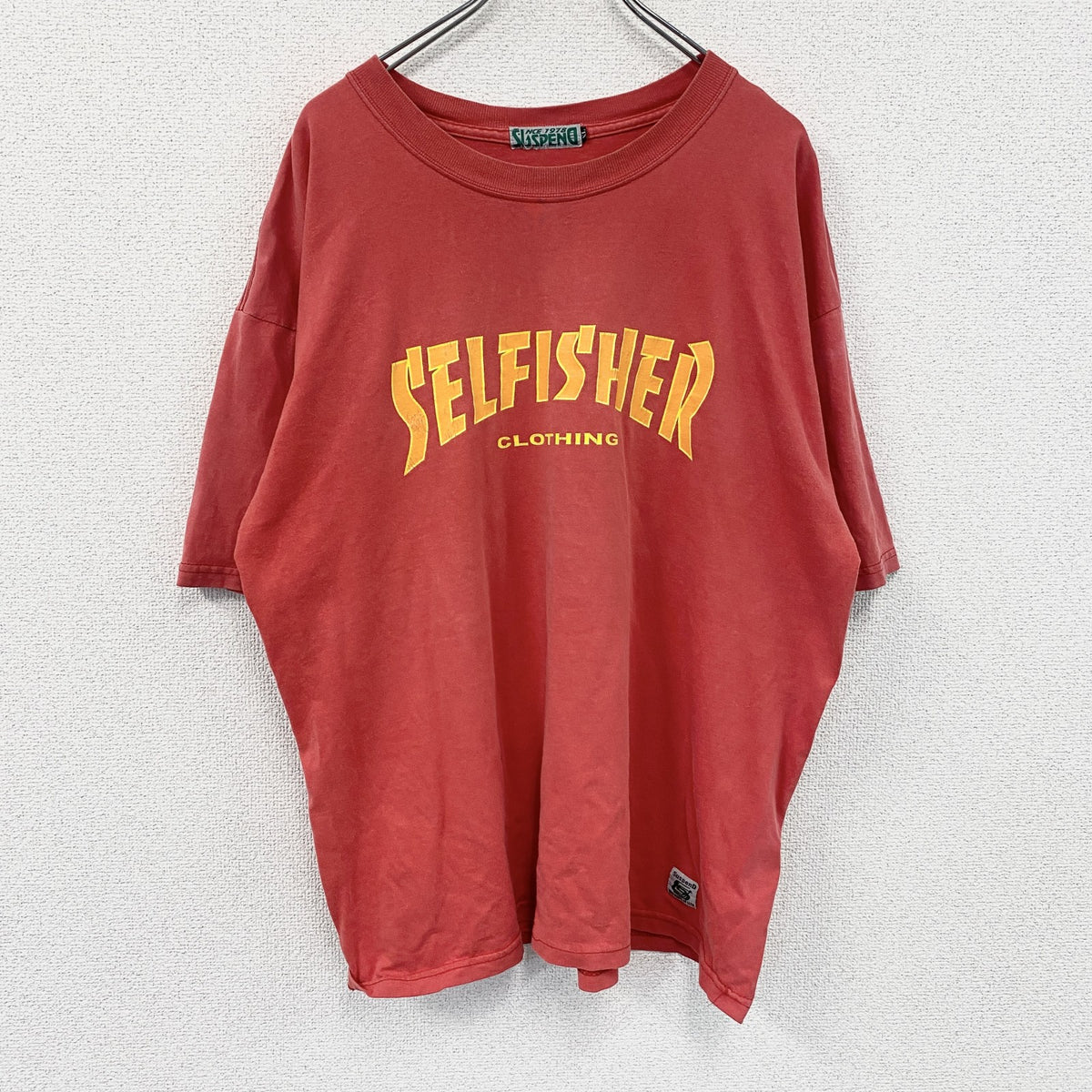 SUSPEND　サスペンド　半袖プリントTシャツ　赤　レッド　XLサイズ カットソー メンズ 古着