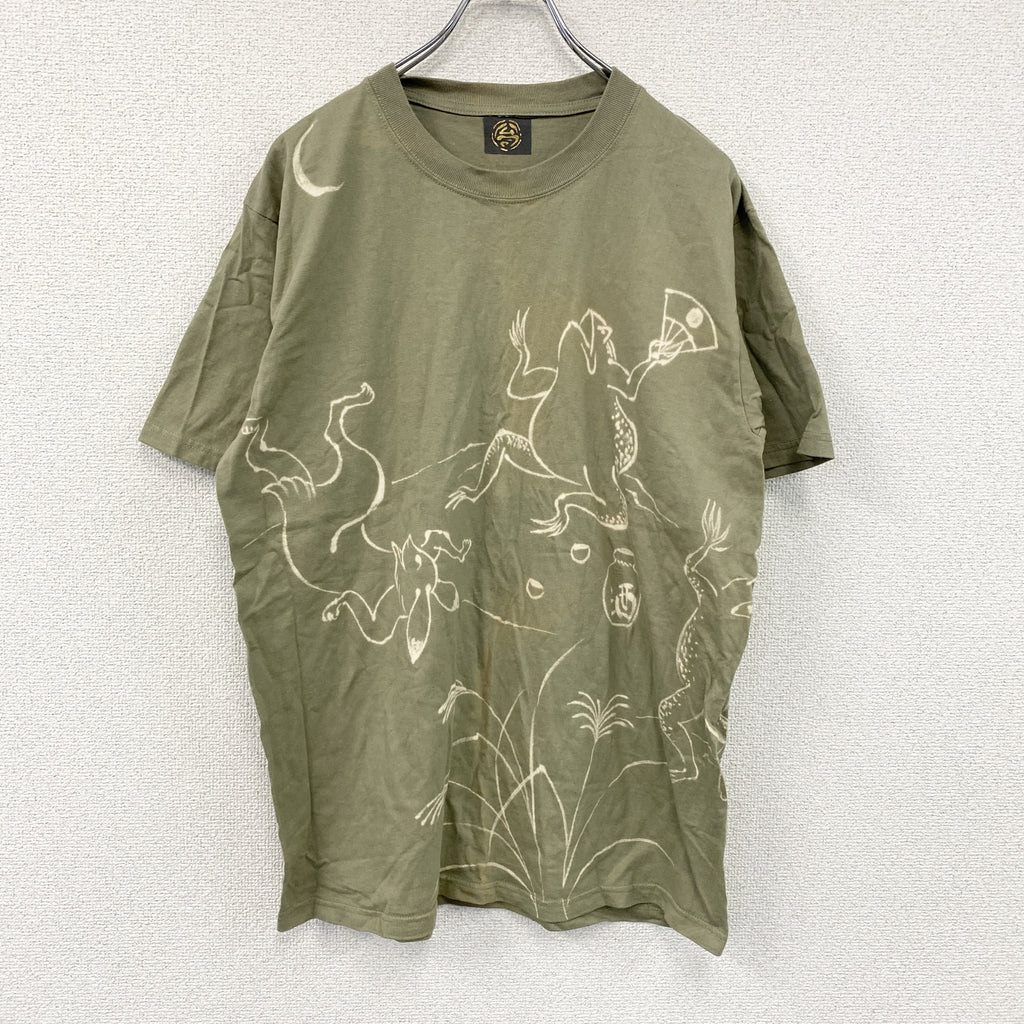 半袖プリントTシャツ　カーキ カットソー メンズ 古着