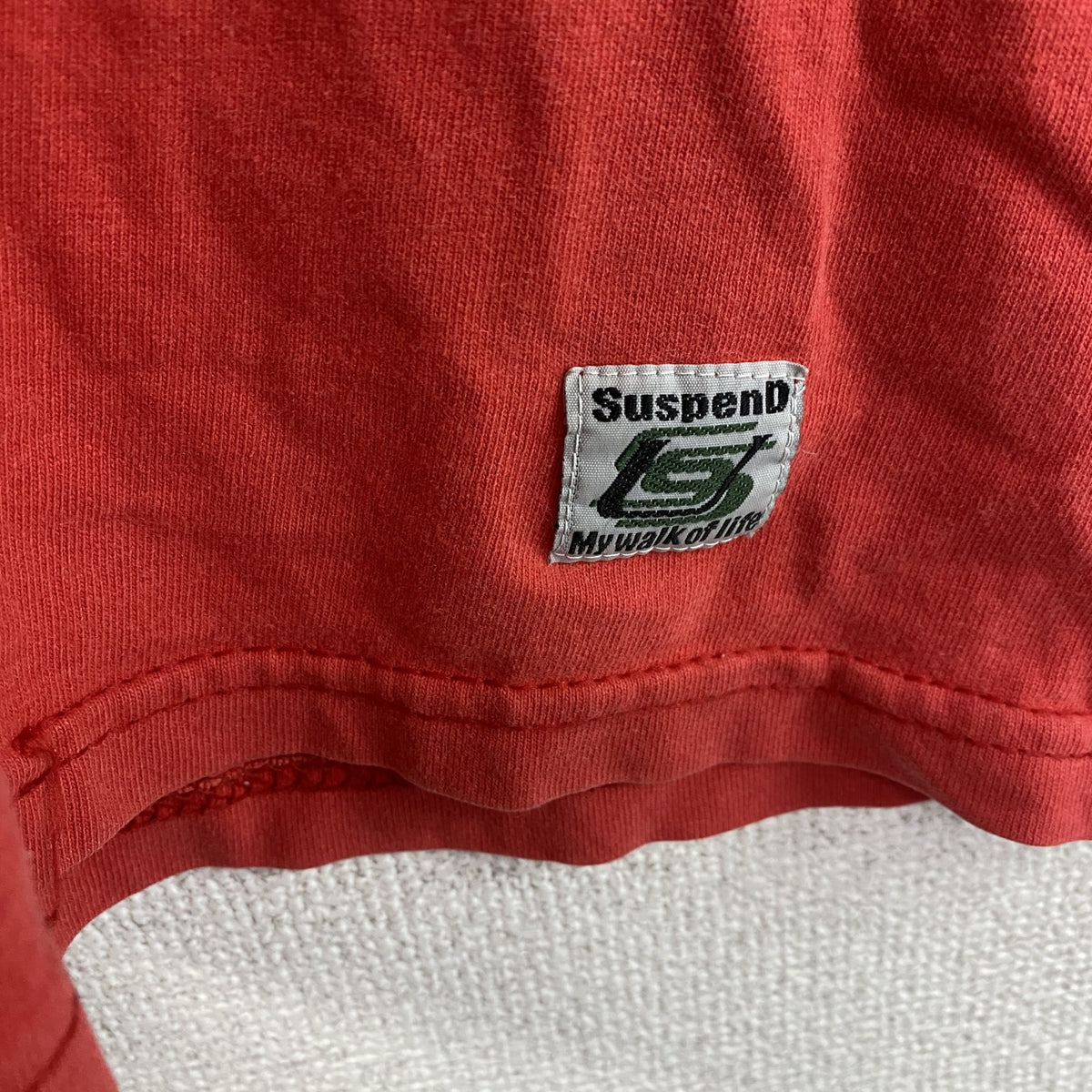 SUSPEND　サスペンド　半袖プリントTシャツ　赤　レッド　XLサイズ カットソー メンズ 古着