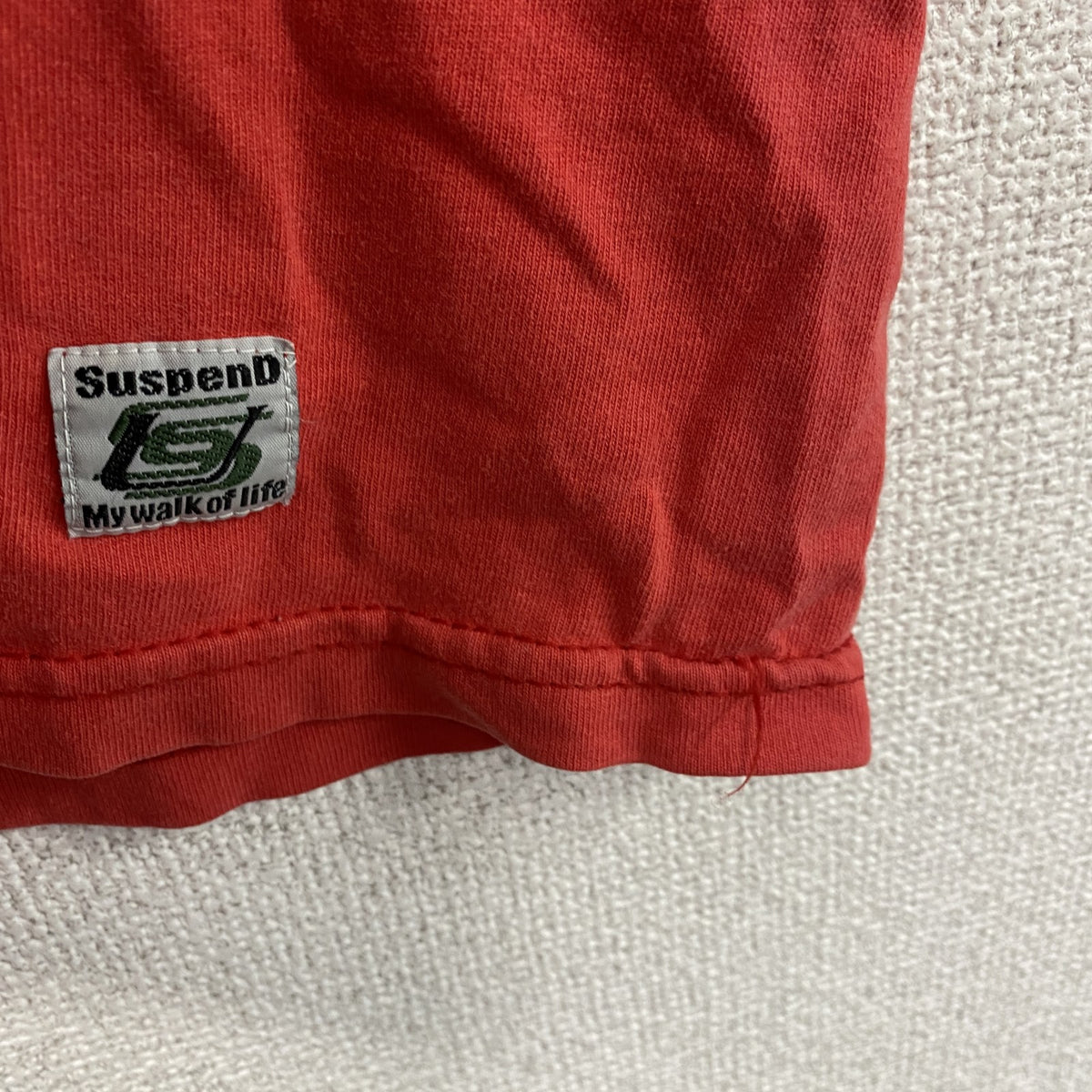 SUSPEND　サスペンド　半袖プリントTシャツ　赤　レッド　XLサイズ カットソー メンズ 古着