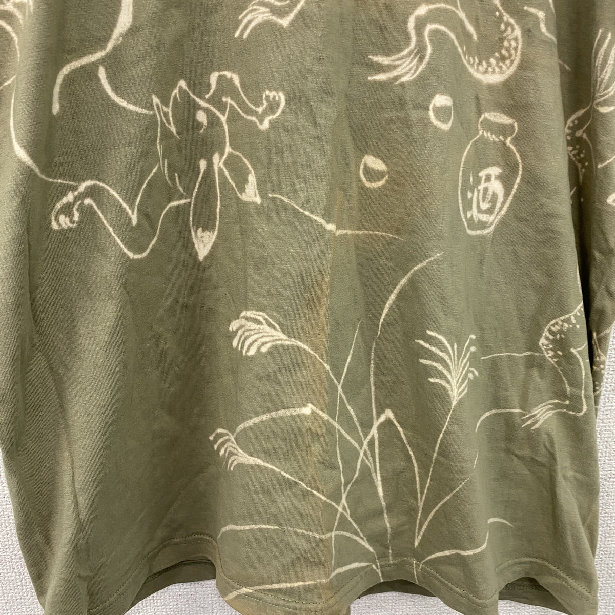 半袖プリントTシャツ　カーキ カットソー メンズ 古着