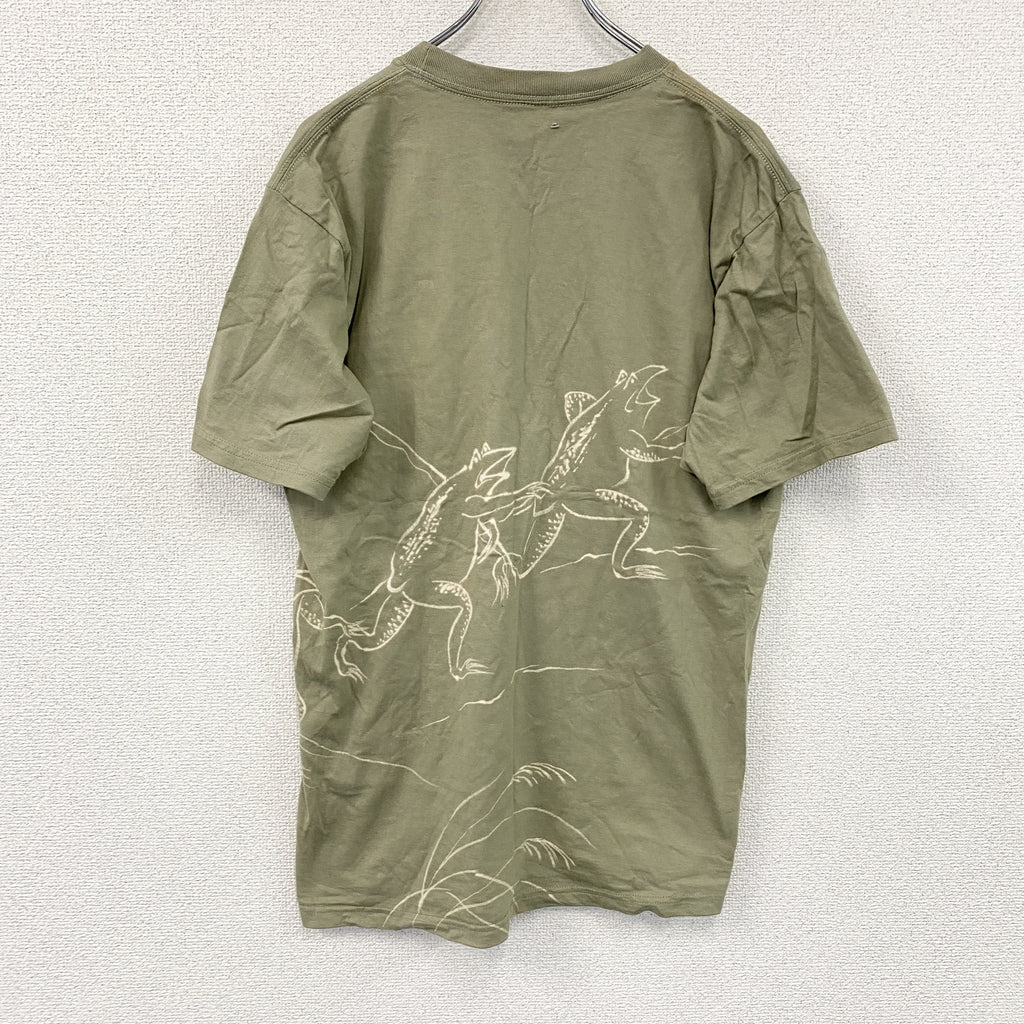 半袖プリントTシャツ　カーキ カットソー メンズ 古着