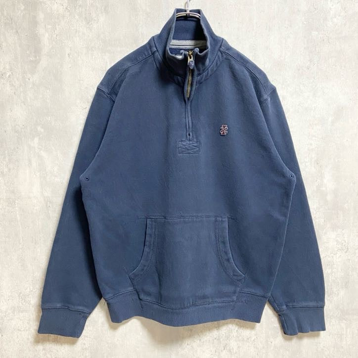 古着 used　IZOD　アイゾッド　長袖ハーフジップスウェット　トレーナー　ワンポイント刺繡　Vintage　ネイビー　Mサイズ