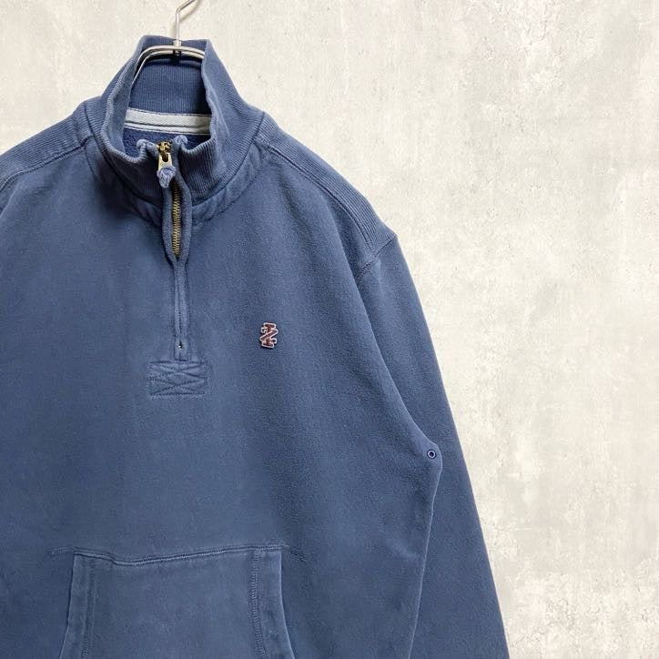 古着 used　IZOD　アイゾッド　長袖ハーフジップスウェット　トレーナー　ワンポイント刺繡　Vintage　ネイビー　Mサイズ