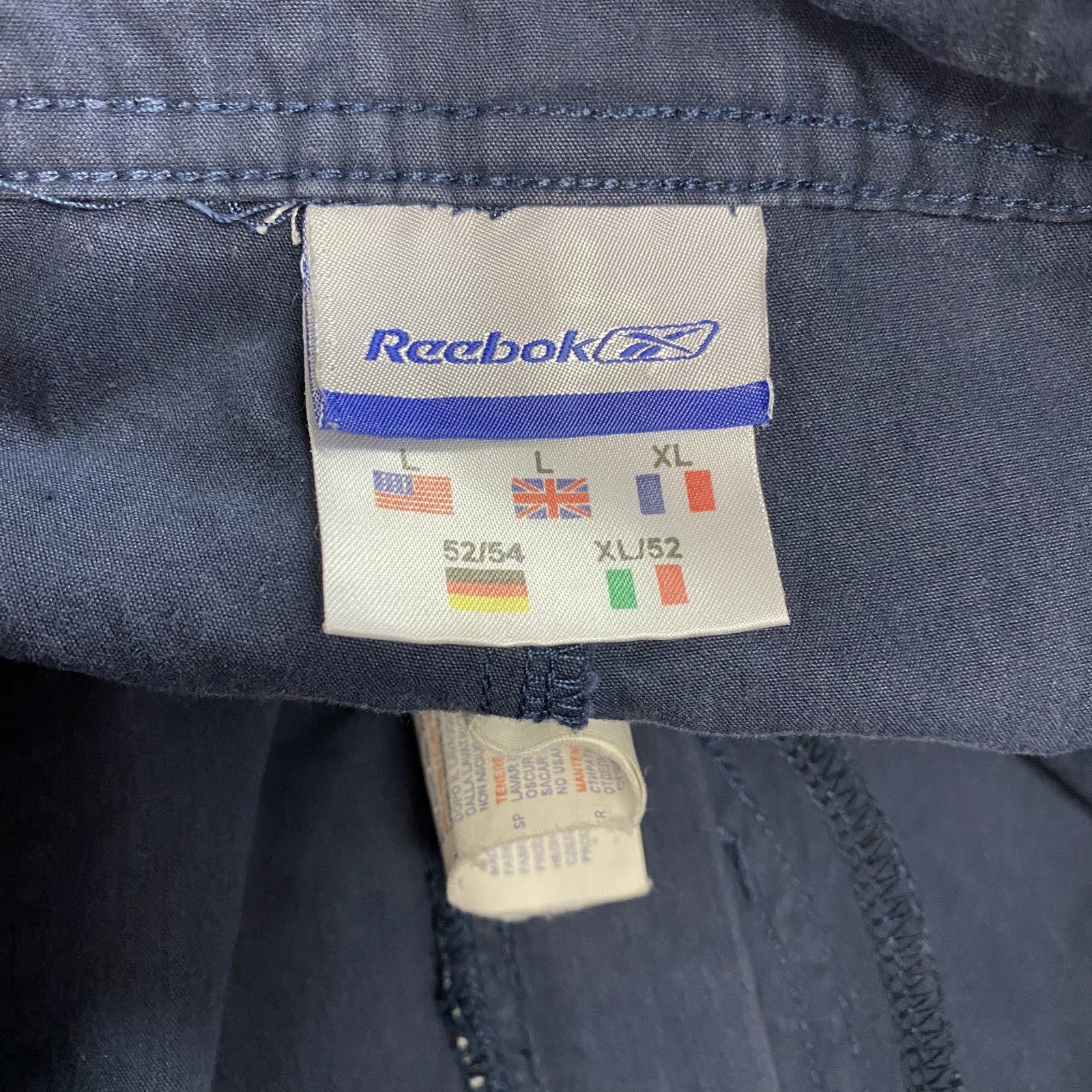 Reebok　リーボック　ワークパンツ　ジップフライ　刺繍ロゴ　紺　ネイビー　Lサイズ　古着