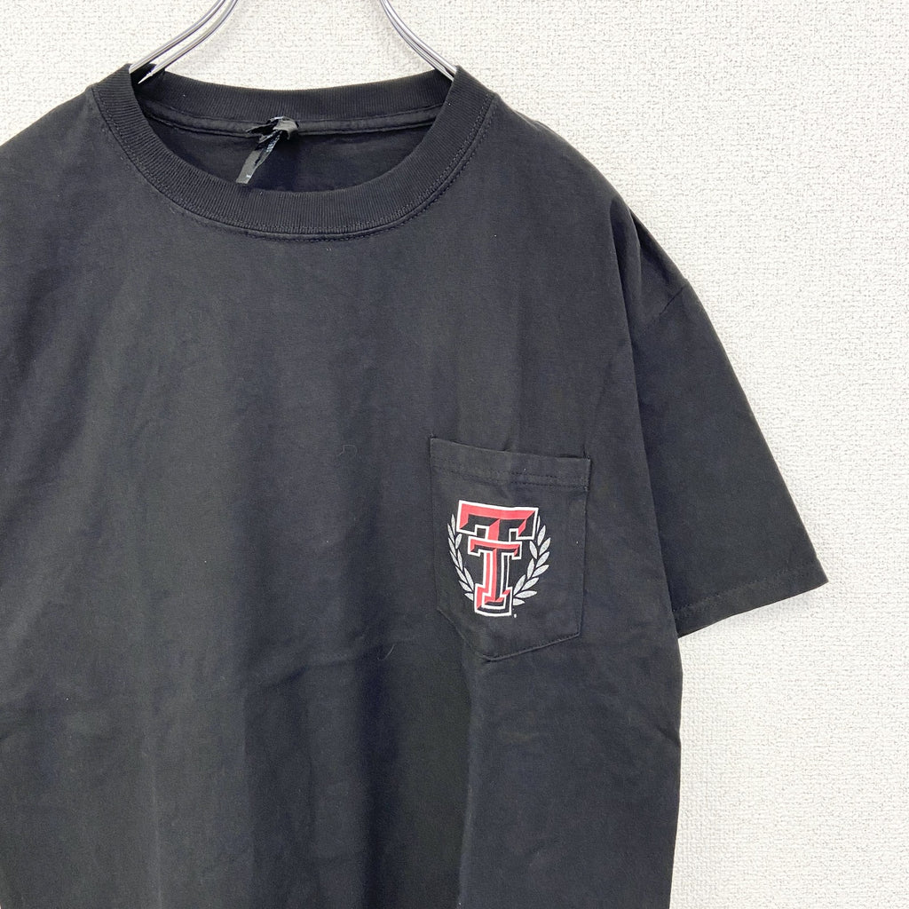 Hanes ヘインズ　半袖胸ポケット付きカレッジTシャツ　バックプリント　テキサス工科大学　黒　ブラック　Mサイズ　古着