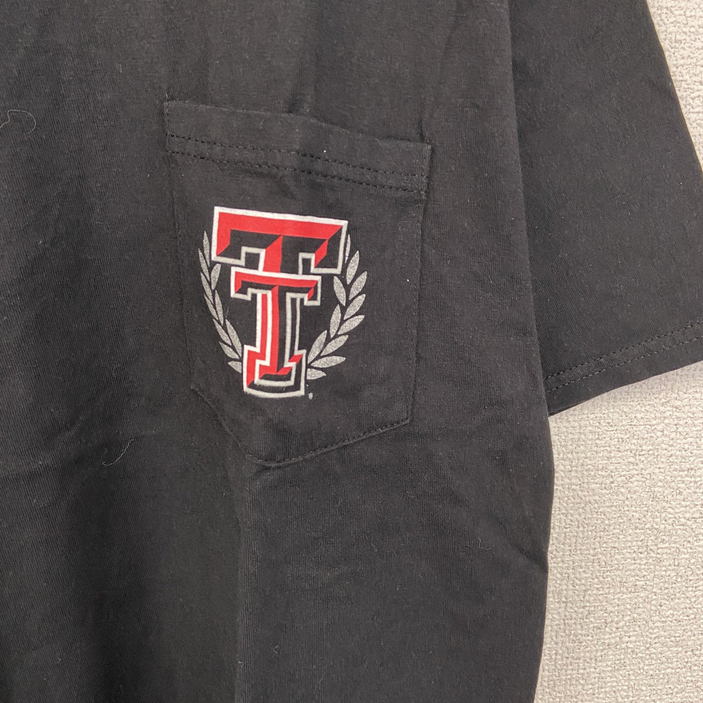 Hanes ヘインズ　半袖胸ポケット付きカレッジTシャツ　バックプリント　テキサス工科大学　黒　ブラック　Mサイズ　古着