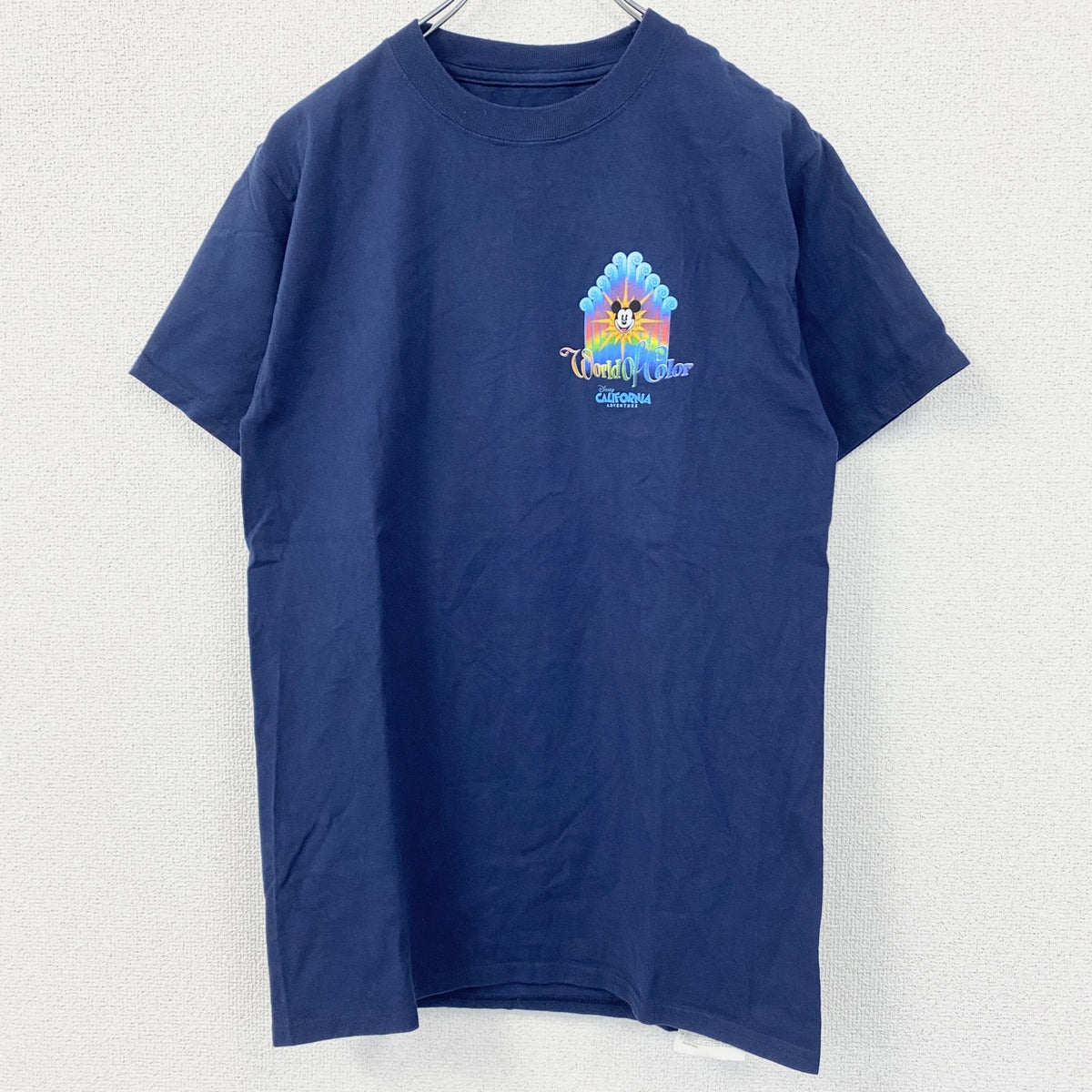 Hanes　ヘインズ　半袖プリントTシャツ　ディズニーランド　ミッキーマウス　レトロ　ネイビー　紺　Sサイズ　古着