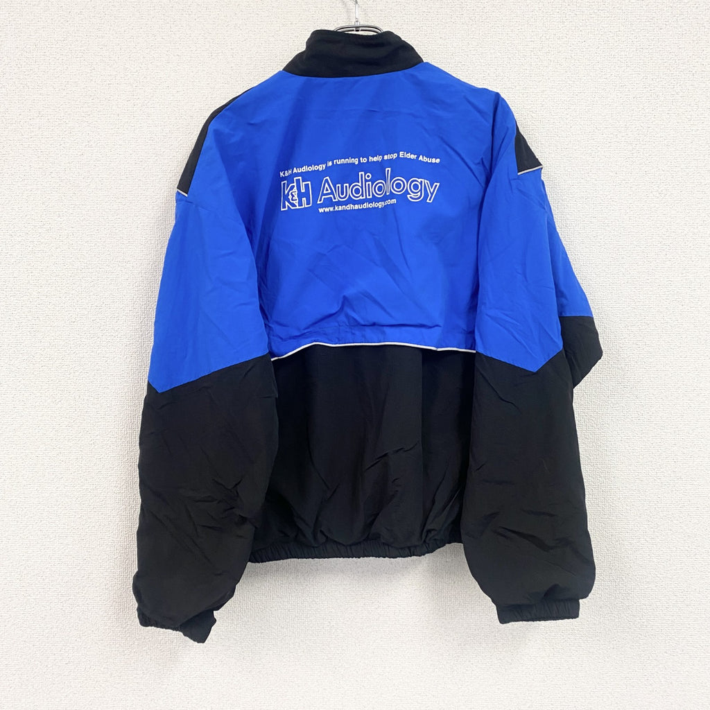 RaceReady　フジップナイロンジャケット　英字プリント　黒　ブラック　青　ブルー　Lサイズ ウインドブレーカー ナイロンアウター メンズ 古着