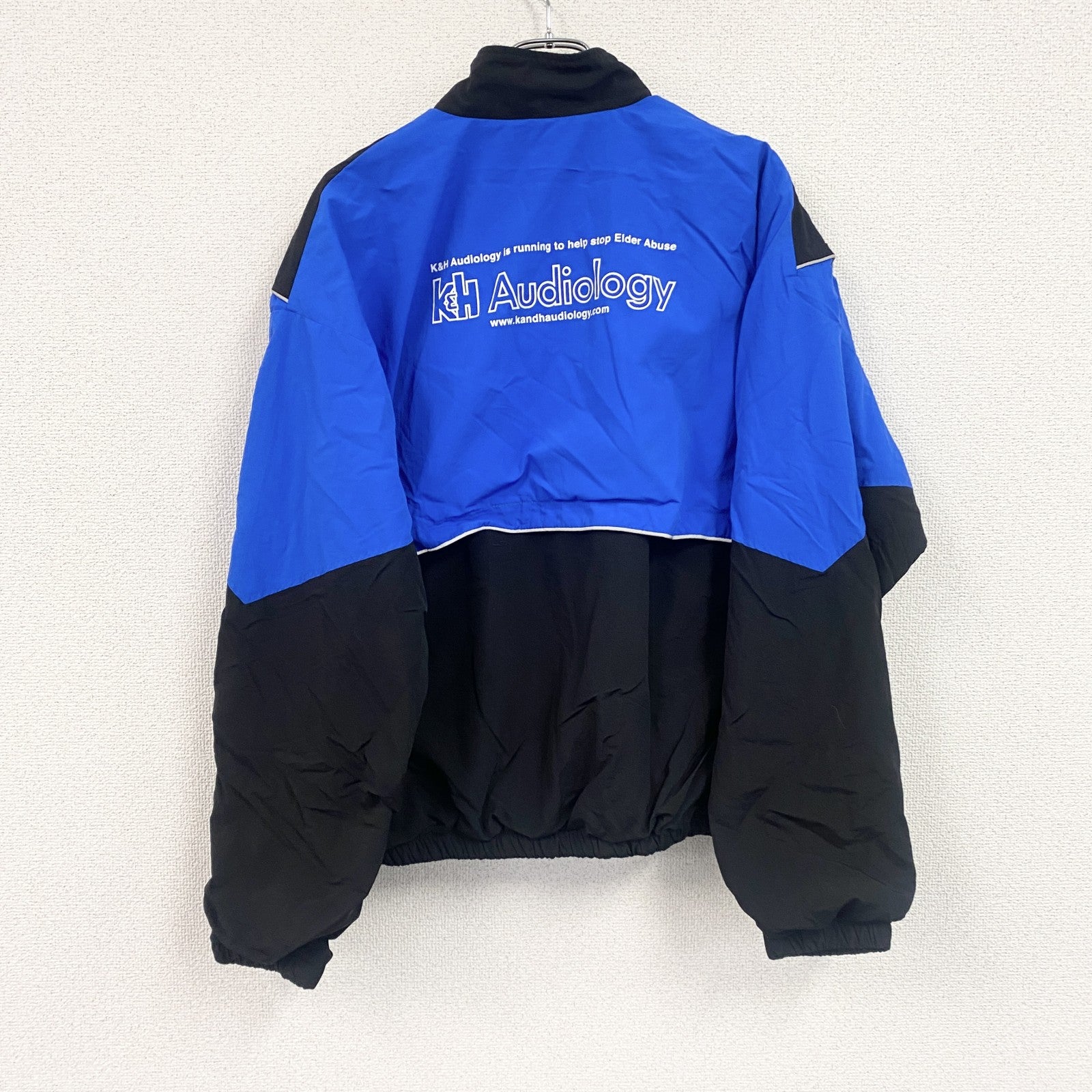 RaceReady　フジップナイロンジャケット　英字プリント　黒　ブラック　青　ブルー　Lサイズ ウインドブレーカー ナイロンアウター メンズ 古着