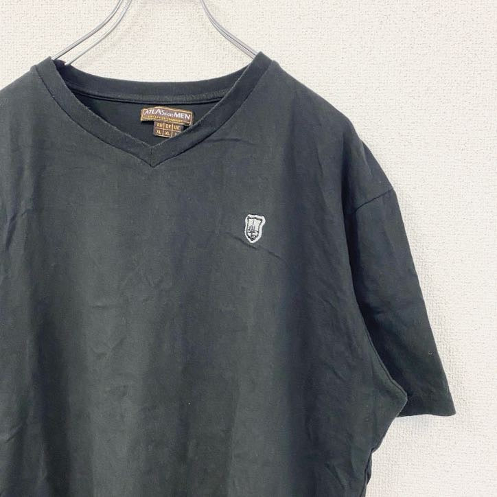 ATLAS FOR MEN　半袖ワンポイント刺繍Tシャツ　ワッペン　レトロデザイン　ブラック　黒　XLサイズ　古着