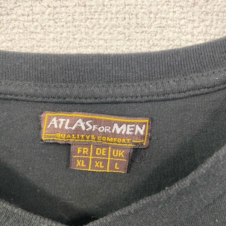 ATLAS FOR MEN　半袖ワンポイント刺繍Tシャツ　ワッペン　レトロデザイン　ブラック　黒　XLサイズ　古着