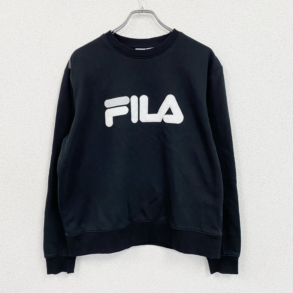 FILA　フィラ　スウェット/トレーナー　デカロゴ　スポーツミックス　ストリート　モノクロ　クルーネック　黒　ブラック　XLサイズ　古着