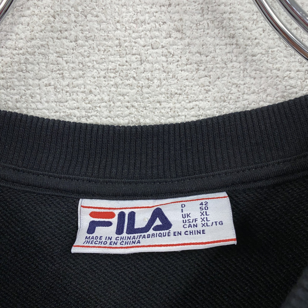 FILA　フィラ　スウェット/トレーナー　デカロゴ　スポーツミックス　ストリート　モノクロ　クルーネック　黒　ブラック　XLサイズ　古着