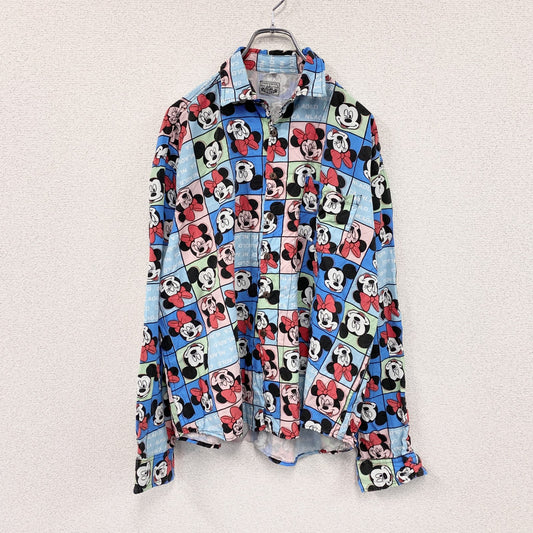 CARDCHE　Disney　ミッキーマウス　ミニーマウス　長袖デザインシャツ　ボタンダウンシャツ　総柄　Lサイズ