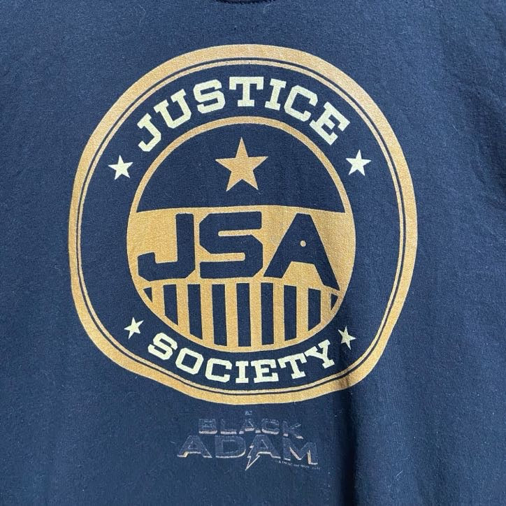 古着 used　JERZEES　ジャージーズ　長袖プリントスウェット　トレーナー　JUSTICESOCIETY　黒　XLサイズ