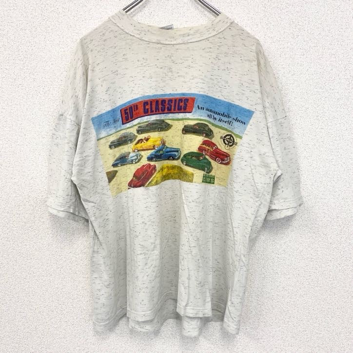 CRAZY LIFE　半袖プリントTシャツ　クラシックカー　車　旧車　クルーネック　レトロデザイン　白　ホワイト　Lサイズ　古着