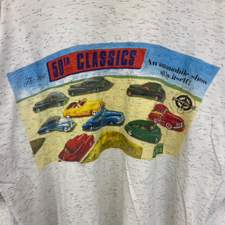 CRAZY LIFE　半袖プリントTシャツ　クラシックカー　車　旧車　クルーネック　レトロデザイン　白　ホワイト　Lサイズ　古着