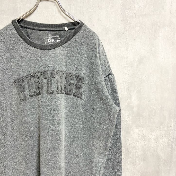 TEXASTRUE　長袖起毛スウェット　トレーナー　ロゴワッペン　VINTAGE　グレー　灰色　XLサイズ　古着