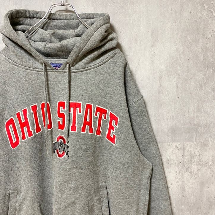 古着 used　CHAMPS OHIO STATE　オハイオ大学　長袖カレッジ刺繍パーカー　グレー　オーバーサイズ　Lサイズ