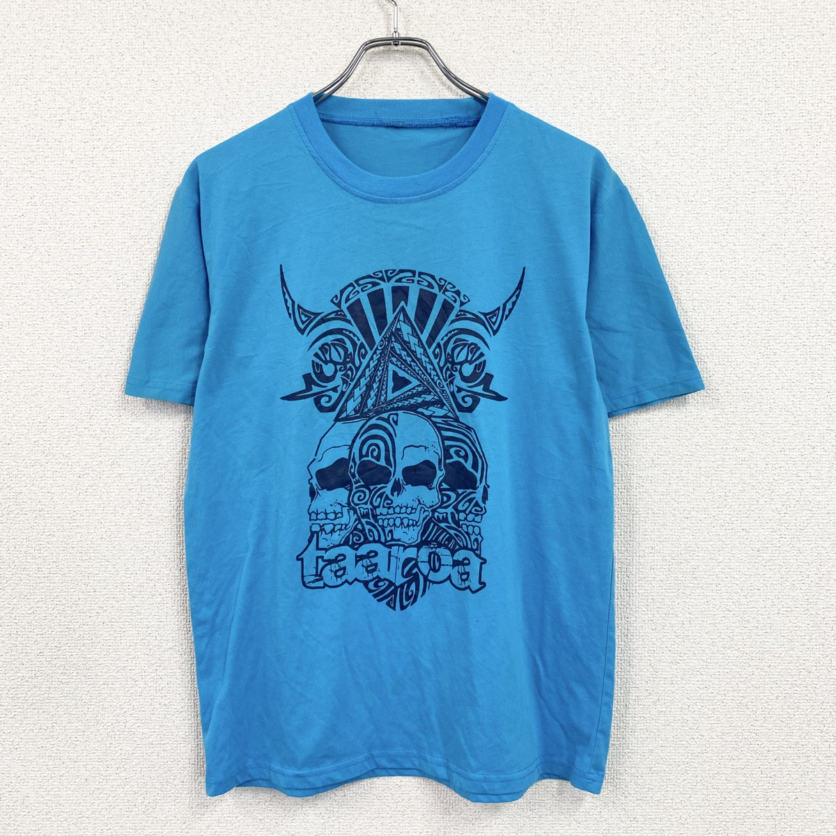 半袖プリントTシャツ　スカル　骸骨　青　ブルー　古着